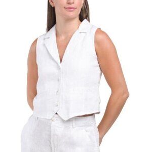 Halston white collared sleeveless top with tie back